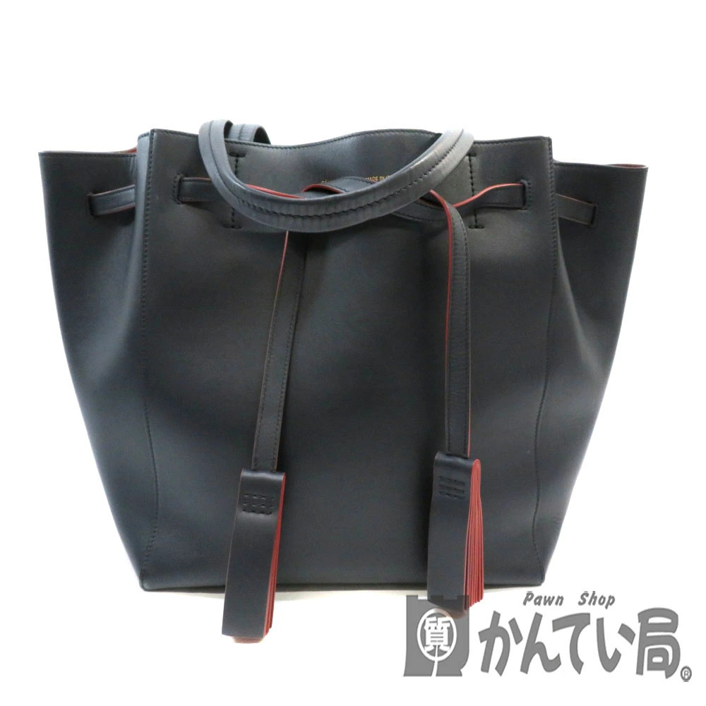 CELINE Cabas Phantom Tote Bag Tassel Navy Blue Orange Leather